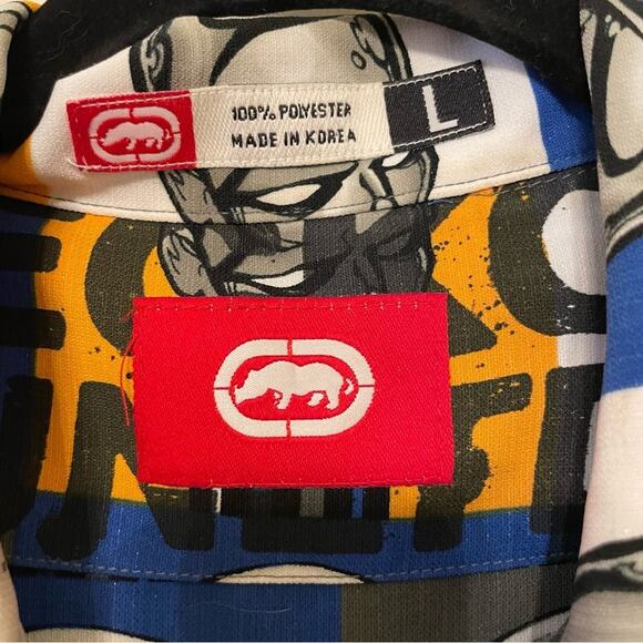 Rare Y2K Ecko Unlimited L buttons down t-shirt short sleeve Silver Surfer blue - Picture 4 of 7